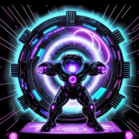 60s scifi ink comic by Jack Kirby, A complex machine, <lora:UltraBlackholeTech:0.8> ulblackholetech, excessive energy,