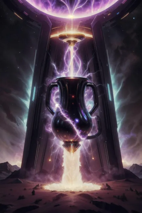 <lora:UltraBlackholeTech:.8>, ulblackholetech, scifi, excessive energy, (holy grail)