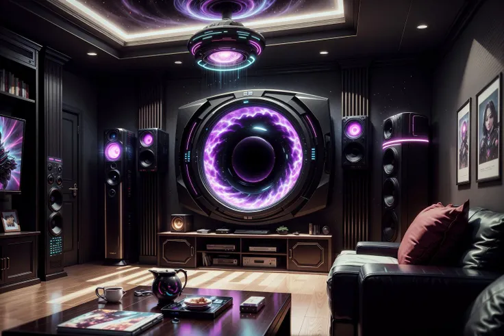 <lora:UltraBlackholeTech:0.8> ulblackholetech, excessive energy, scifi,living room,tv,home cinema, intricate, detailed