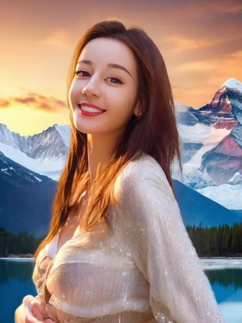 breathtaking 1girl in the lake,looking at viewer,perfect lighting,large breasts,charming and sexy,mastoid process,
Studio lighting,<lora:dili_SDXL_1_:1.2>,face_focus,the background is mount everest,a cute smile,front view, . award-winning, professional, highly detailed