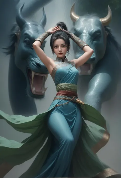 ethereal fantasy concept art of <lora:fightdress_SDXL_reg_:1>,1girl,25yo,fighting,the background is a huge buddha statue and pagoda,cannot fail,black hair,hair bun,<lora:dili_SDXL_1_:1>,blush,sweat,Tsundere,in pouring rain, . magnificent, celestial, ethereal, painterly, epic, majestic, magical, fantasy art, cover art, dreamy