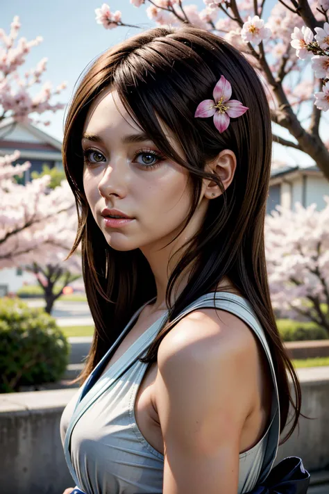 ((ultra detailed, masterpiece, absurdres))
<lora:MEDiana:0.8>
MEDiana, 1girl, long hair, brown hair, yukata, japan, cherry blossoms, hair ornament