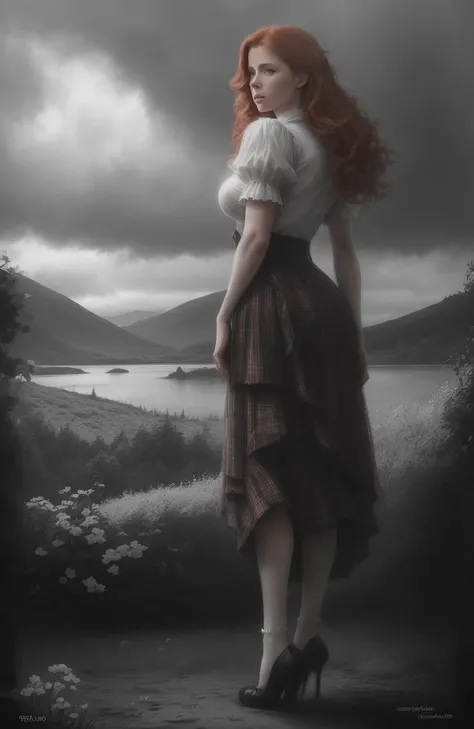 intricate detail, A close-up portrait of Amy Adams in traditional scottish formal attire , stood near a sea of flowers, (Balmoral castle garden ), Stag:1.2, very detailed, Cinematic lighting, with volumetric rays and bloom effect, dramatic lighting ,clouds at sunset, photorealistic digital art trending on Artstation 8k HD high definition detailed realistic, Style-Kilt:.4