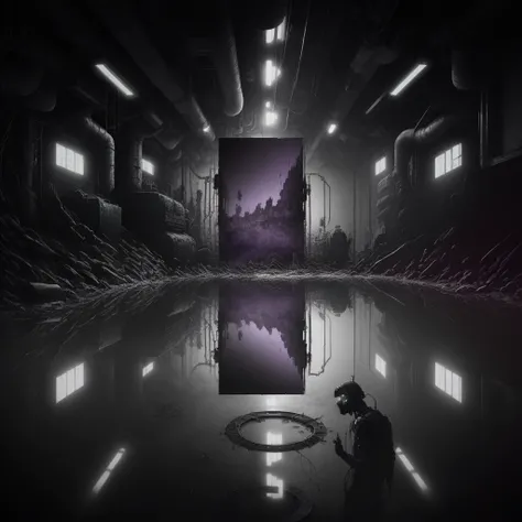 Voivod, dark purple and black dystopian industrial landscape,
A polar exchange
He gloating over my fleeting image
He used to be me
He knows who is free
How long will I wait here
Stuck in this void place here
I can't believe I am the image
Within the mirror
Into the chrome lake
The glass is broken
But I look the same