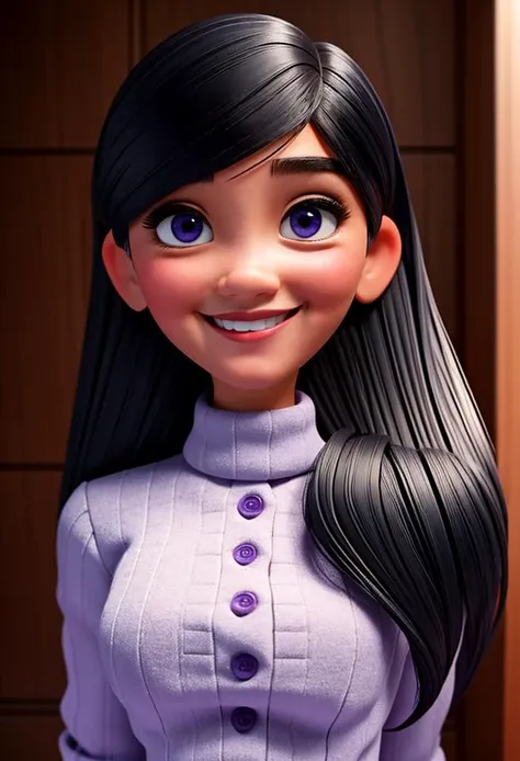 1girl, solo, (half body view:1.3), <lora:violet_V3:0.7> parr, purple eyes, black hair, (smile:1.3), <lora:breastsizeslideroffset:0.3>, intricate, absurdres, highest quality, extremely detailed, detailed eyes:1.3, detailed face:1.3, detailed body:1.3, masterpiece, 8k UHD, 4k HDR, RAW photograph,