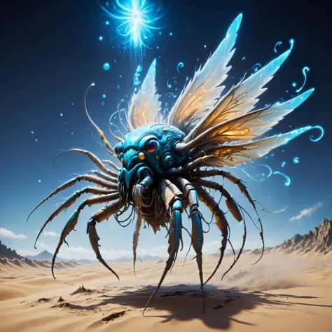 tempestmagic towering insectoid monstrosity, Singing sand dunes resonating with cosmic melodies, elemental art,, Fluorescent Lighting, cin3, sharp focus, glowing, scifi subreddit<lora:Tempest_Magic_-_XL_Grimoire:0.8> <lora:Elemental_Graffiti-step00001500:0.8> <lora:RMSDXL_Creative:0.4> <lora:cine:0.7>