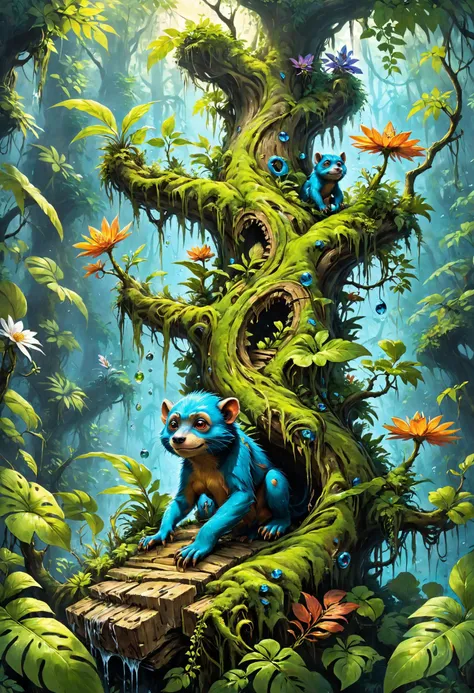 When a primate climb up a spine and attach, Eye for an eye, by the bog life swamps and vines, <lora:xl_more_art-full_v1:0.4>, <lora:MJ52:0.4>, refraction, <lora:Elemental_Graffiti-step00001500:0.8> elemental art, <lora:IPXL_v8:0.7> inkpunk style