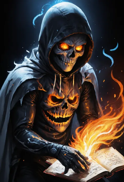 My man was kinda the best ghost, He gifted me a new rap book that's prob'ly a Death Note, <lora:Elemental_Graffiti-step00001500:0.8> elemental art, <lora:add-detail-xl:0.8>, moody lighting, <lora:bl4ckl1ghtxl:0.7> bl4ckl1ghtxl