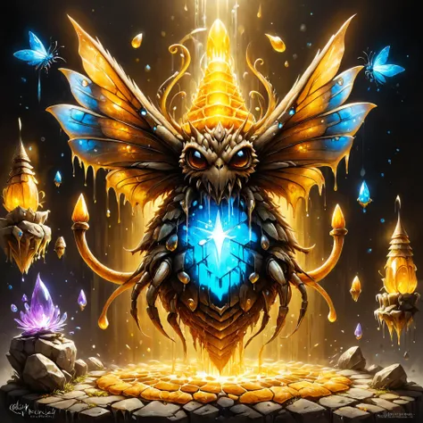 ral-hnycmb towering insectoid monstrosity, Floating spires crowned with glowing crystals, elemental art,, Back lighting,, sharp focus, glowing, scifi illustrations, by Greg Rutkowski, yoji shinkawa, 4k, digital art, concept art, trending on artstation, golden ratio, rule of thirds, beautiful detailed, defined face<lora:ral-hnycmb:0.8> <lora:Elemental_Graffiti-step00001500:0.8> <lora:MJ52:0.4> <lora:pastel_colors_xl_v3:0.7>