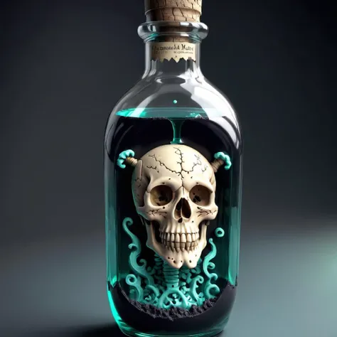 Thick layered papercut art of <lora:FFusionXL-SDXL-Potion-Art-Engine-LyCORIS-LoKR-v1:1> skull in a bottle 3d model, hyper realistic poison bottle, glass skull, by Aleksander Kotsis, by Aleksander Kobzdej, potion, by Aleksander Gierymski, poison dripping, eerie highly detailed, by Anna Füssli, health potion, by Jesper Knudsen, by Bernardino Mei . Deep 3D, volumetric, dimensional, depth, thick paper, high stack, heavy texture, tangible layers