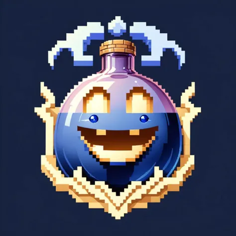 pixel-art <lora:FFusionXL-SDXL-Potion-Art-Engine-LyCORIS-LoKR-v1:1> game asset icon, stylized by raphael, caravaggio, greg rutkowski, beeple, beksinski, game asset icon of an award winning, (Potion:1.1) , it is Smiling, at Blue hour, Fine art, Shameful, Hyperpunk, macro lens, Magic the gathering, Pixabay . low-res, blocky, pixel art style, 8-bit graphics