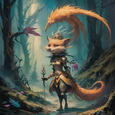 <lora:add-detail-xl:2.0>, anne bachelier, detailed expressive eyes, fantasy style, the canine sandnugget, a mischievous monster, often donning a silly hat and perpetually grinning, joggles along a dersialized path in a gnarled ripturbified forest of giant aprexified mogglesnap, not even caring about the zorbified clouds above., colorful, whimsical