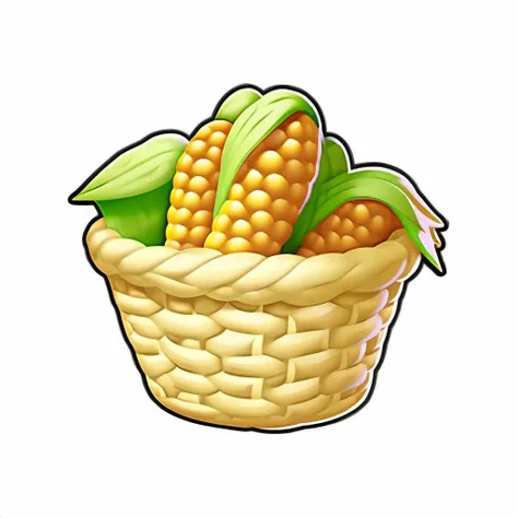 2d icon. a basket of corn with green leaves. <lora:SDXL_icon_V2-000034:1>