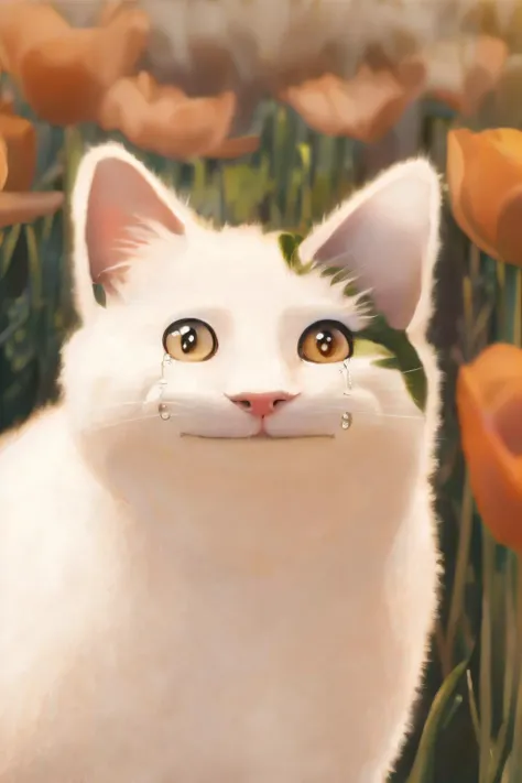 (masterpiece,best quality:1.5), ultra realistic,32k,RAW photo,(high detailed skin:1.2), soft light, vibrant color, no human, a cat, (crying:1.3), (flowers filed), <lora:cat_20230627113759:0.5>