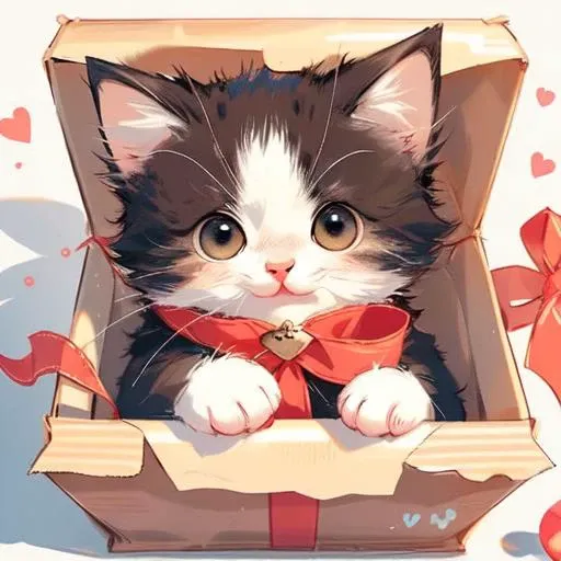 a kitten sitting in a gift box, cat, solo, <lora:cat_20230627113759:0.8>