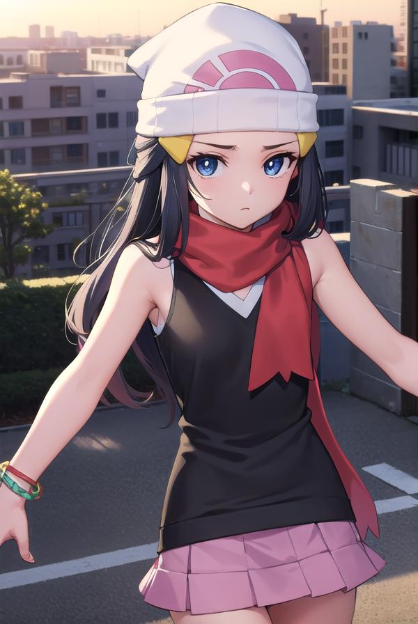 A woman in a black dress and a white hat and a red scarf - SeaArt AI
