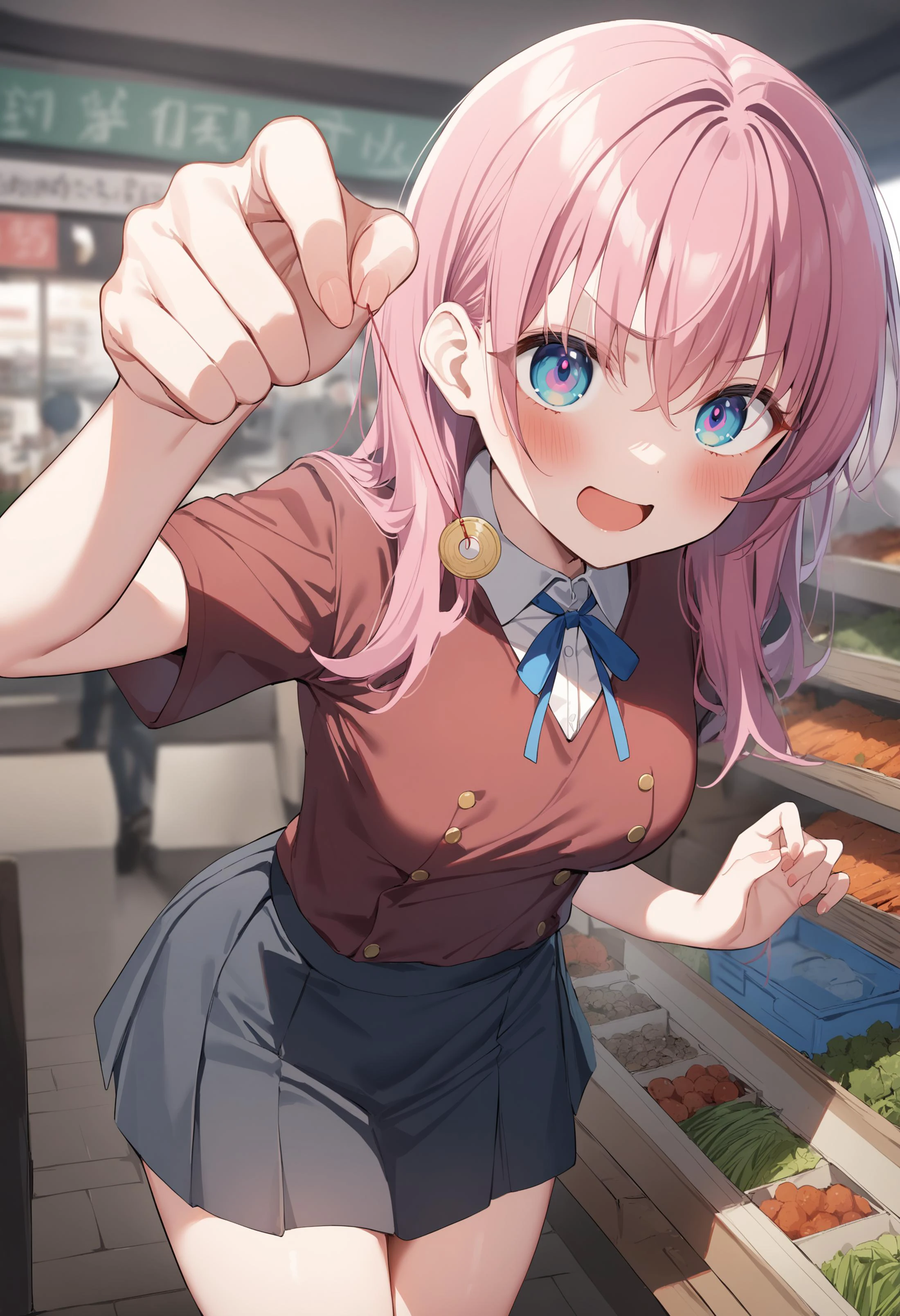 1girl,sincos, ningen mame, toosaka asagi,solo,medium breasts,school uniform,
hypnosis, mind control,looking at viewer, hand up, coin on string, <lora:hypnosis_XL_v1:0.7>
feet out of frame, pink hair, purple eyes,determined, market, open mouth, bob cut hair,
best quality, very aesthetic, absurdres