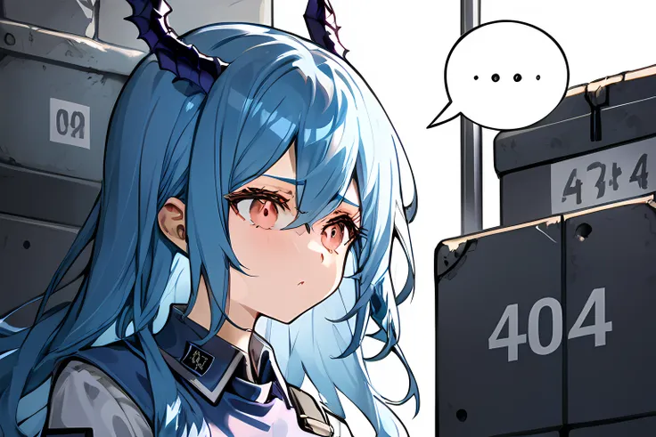 1 girl. clean atmosphere. troubled expression. speech bubble says "404 ERROR?"
break.
metal box in front of the girl. text "404" written on the front of the metal box.
break.
uniform, beautiful skin. oily skin. an extremely delicate and beautiful. ultra detailed. clear eyes, Exact Physics. Perfect anatomy, best quality.
break.
blue hair,
messy hair. absurdly long hair.
liquid eyeliner, coral eye color.
a dragon hoards treasure in a mountain.
