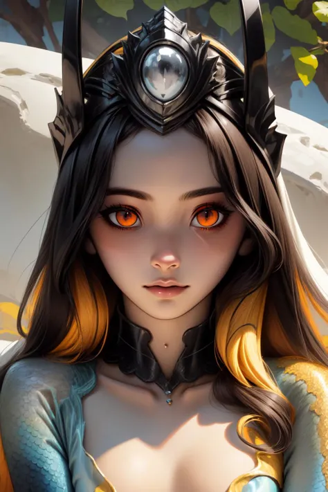 (masterpiece, best quality), intricate details,
<lora:NamiLoL:0.8> nami, mermaid, monster girl, blonde hair, colored sclera, black sclera, red eyes, orange eyes, helmet, jewelry,
<lora:slit-pupils:1.1> (snake eyes, black sclera, red eyes, orange eyes:1.3)