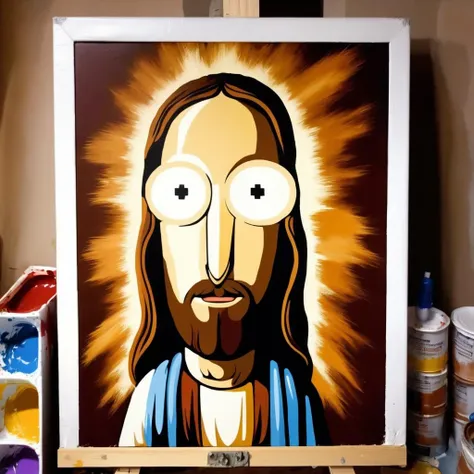 8k fanart, painting of ukj jesus, brush strokes, (masterpiece), long brown hair, detailed (best quality), sharp focus <lora:poopy_sdxl_v11_E3:1.0>