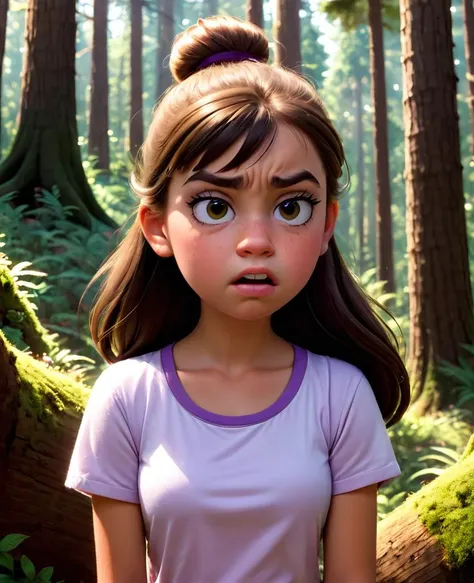 modisn disney, modern teenage girl, annoyed expression, forest setting