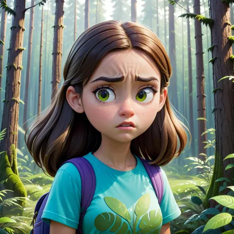 modisn disney, modern teenage girl, annoyed expression, forest setting