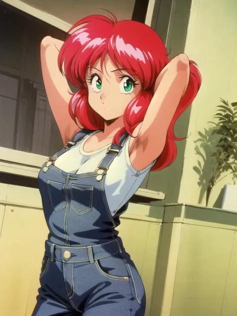masterpiece, <lora:NeneRomanova001:0.7>, <lora:add_detail:0.5>, <lora:noline:0.3>, <lora:boldline:-0.3>, neneromanova, 1girl, red hair, green eyes, 1990s style, (medium shot: 0.91), (sexy: 0.91), (overalls: 0.91), crazy, (posing: 0.91), (beautiful face: 0.91), (beautiful eyes: 0.91), (detailed face: 0.91)