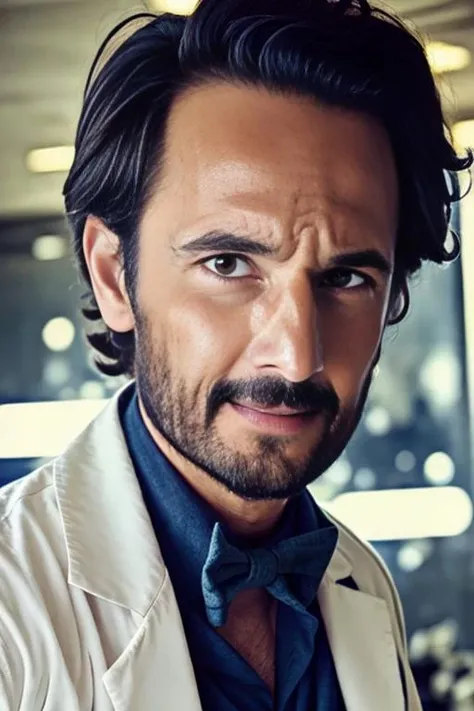 photo of rod person, male, dressed as the doctor who, bowtie, (medium shot:1.3), 30yo, crossed arms, hospital as background, smirk, closed mouth, detailed face, masterpiece, cinematic lighting <lora:RodrigoSan-000001:1> <lora:LowRA:0.1>