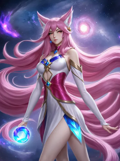 Ahri, portrait, star guardian, galaxy background, mystical aura <lora:Ahri-LoRA:0.5>