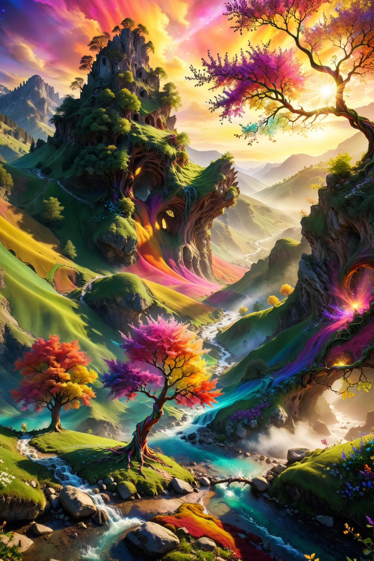 secret nature, a colorful magical tree in a hidden valley, magical atmosphere, <lora:add_detail:0.25> <lora:realistic:0.25> <lora:ClothingAdjuster3:-0.25> <lora:waterVFX:0.25>