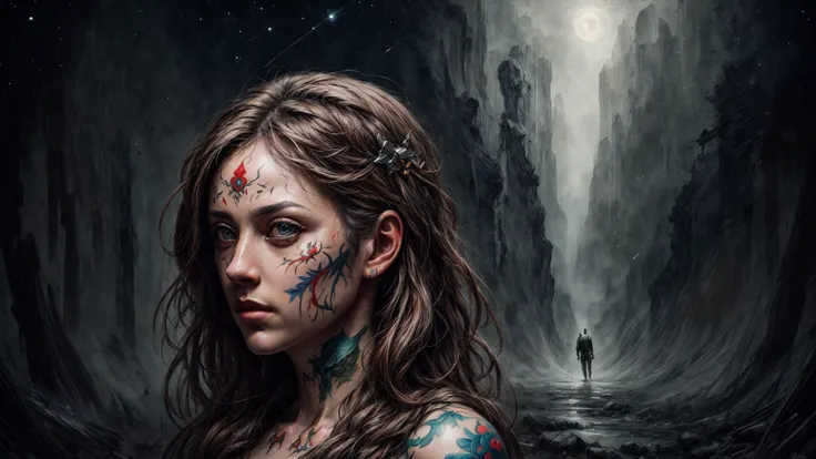 stellar, awe-inspiring, thought-provoking, trending. masterpiece work of art . oil on canvas. Digitally painted. Realistic. 3D. 8k. UHD. Harmonic color palate. Detailed, Refined, Body art, Highly Detailed, Face by Otto Schmit, Masterpiece, trending on artstation, featured on pixiv, award winning, cinematic composition, dramatic pose, sharp, details, Hyper-detailed, HD, HDR
