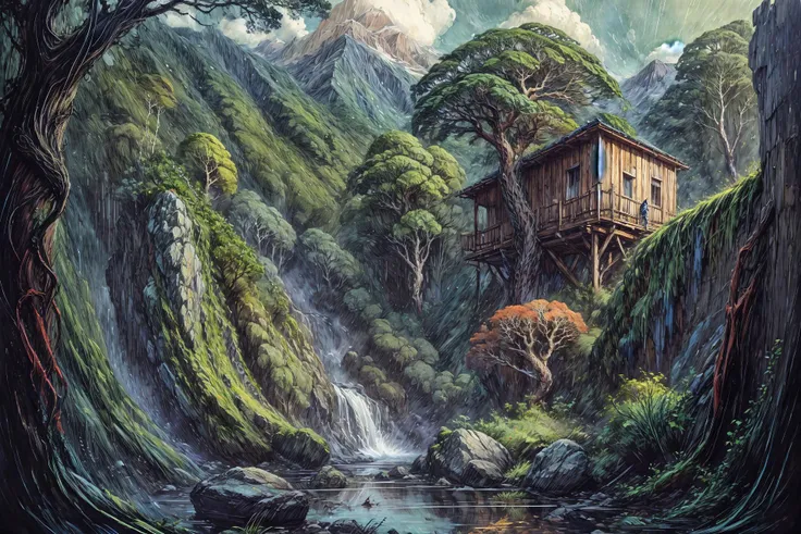 highres, 8k, spiral galaxy on background, rainforest, puma on tree, <lora:Franklin_Booth_sd1.5_v1:1>