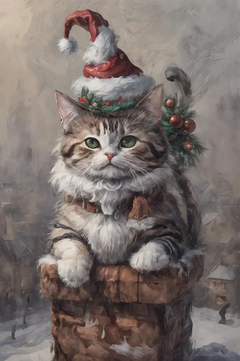 masterpiece, best quality, highres, 8k, cg wallpaper, reflection, ray tracing, (confused:1.2) cat, (single (fat:1.2) cat:1.3), winter, <lora:StuckV10:1> (cat, stuck in chimney:1.3), (no humans:1.2), solo,
BREAK christmas vibe city on background,