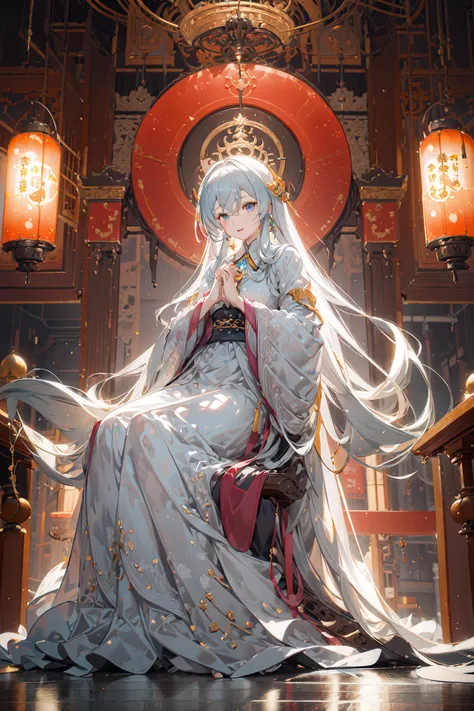 masterpiece, best quality,PIXIV,guanyin,Elaina,
Lotus throne,She is sitting on a lotus throne,own hands together,,Behind her is a giant glowing Buddha 
 <lora:guanyin_20230801144229:0.8>