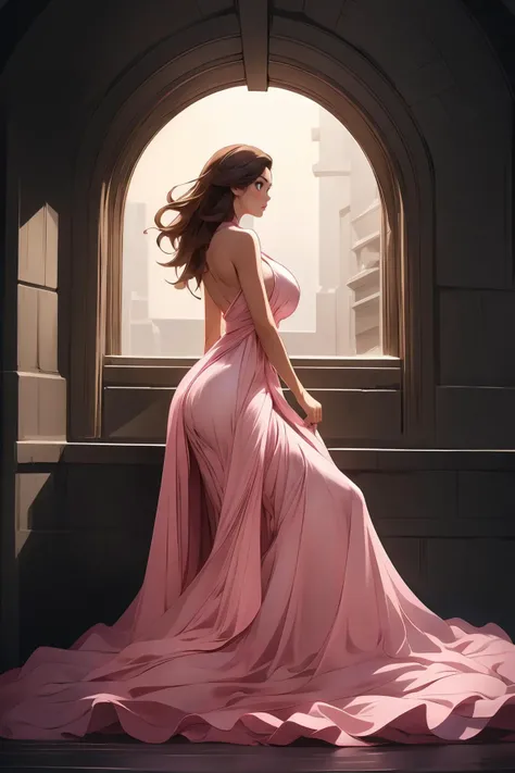 masterpiece,8k high quality detailed,highres,anime,,illustration \(art_book\),
(an illustration of a female,illustration \(female\),(solo)),
,HC_Chen Rouyu,1girl,brown hair,long hair,brown eyes,pink lips,makeup,large breasts,(<lora:20240514-1715695084458:0.9>,long dress,official art,window),Contemplative expression,detailed_face,
((Arms folded, leaning back slightly)),
(,realistic clothing texture,realistic_skin_texture),<lora:velvia:0.6>,<lora:HC_Chen Rouyu:0.7>,<lora:more_details:0.3>