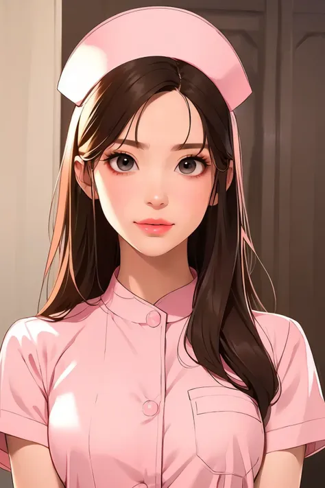 masterpiece,8k high quality detailed,highres,anime,,illustration \(art_book\),
(an illustration of a female,illustration \(female\),(solo)),
,HC_Chen Rouyu,1girl,brown hair,long hair,brown eyes,pink lips,makeup,large breasts,(<lora:NurseUniform0_0:0.55>, pink nurse uniform,pink nurse cap,unbuttoned),Joyful laughter,detailed_face,
((Arms crossed)),
(,realistic clothing texture,realistic_skin_texture),<lora:velvia:0.6>,<lora:HC_Chen Rouyu:0.7>,<lora:more_details:0.3>