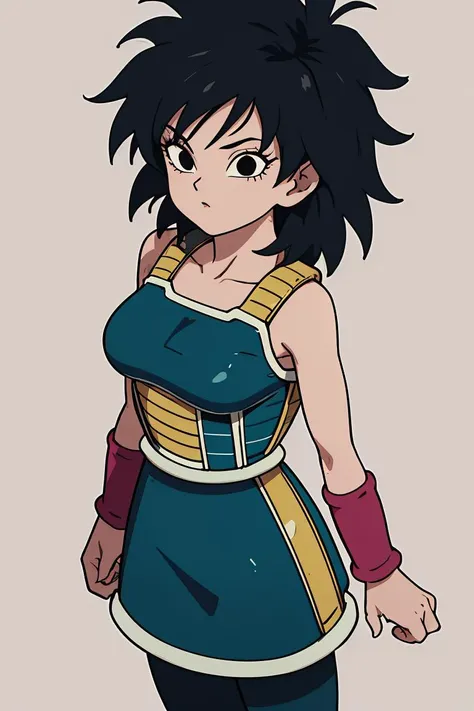 (masterpiece, best quality), 1girl,  <lora:DBS_Gine_v2:1> gine,1girl,solo,short hair,black hair,black eyes,spiked hair,messy hair,medium hair,bangs, bare shoulders,armor,bare arms,wristband,saiyan armor,skirt,pantyhose,breastplate,