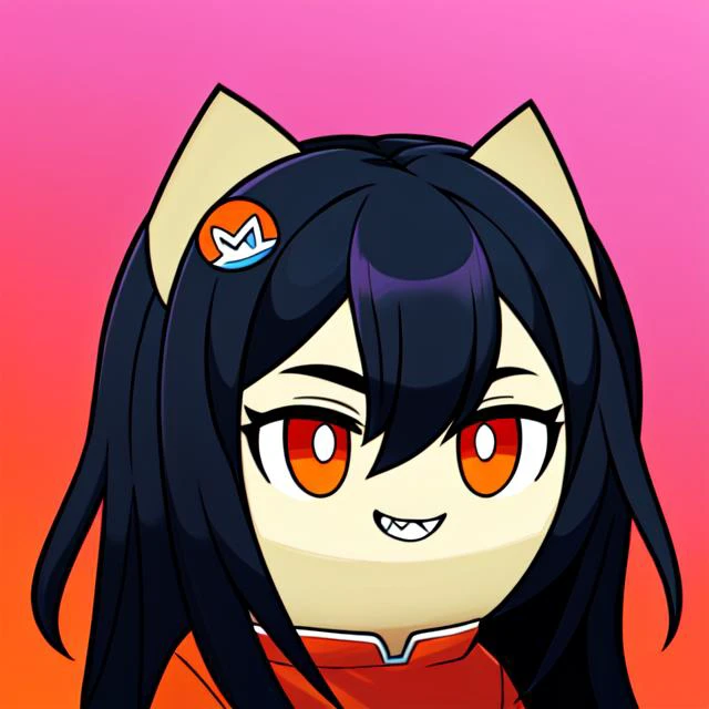 [monerochan:cc0_tubbycats:0.6], cat ears, teeth, hair ornament, colored inner hair, orange eyes, m, gradient background, 
<lora:cc0_tubbycats-000004:0.75> <lora:monerochan:0.7>,