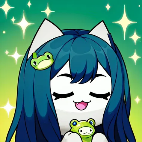 cc0_tubbycats, closed eyes,  happy, sparkle, cat ears, holding frog
<lora:cc0_tubbycats-000004:0.75>