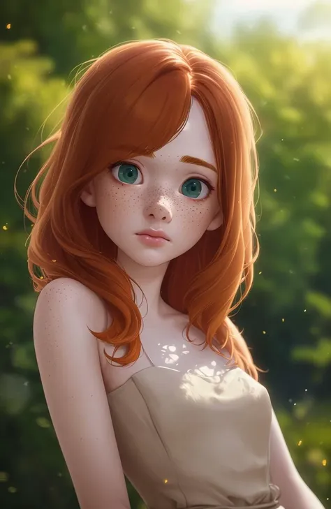 masterpiece, best quality, (colorful), cinematic lighting, extremely detailed CG unity 8k wallpaper, beautiful detailed face, an extremely delicate and beautiful, (dynamic angle:1.1),outdoors, ginger hair, photo of skinny 20yo girl, freckles, sad, soft, masterpiece, volumetric light, best quality, complimentary colors, dramatic lighting, intricate details, subsurface scattering,