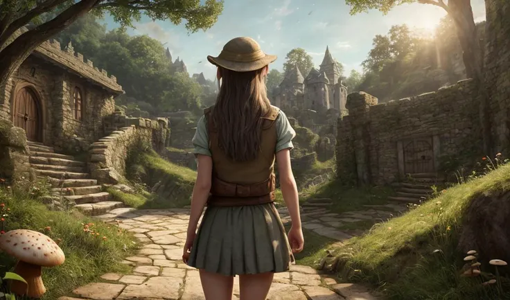 (girl with freckles carrying mushrooms walking on a path),
close up of girl, cleavage, short skirt, thighs, ass, (upskirt), from behind and below,
\(Monty Python\),  (The Hobbit),
(Monty Python and the Holy Grail),
castle, medieval, river, stairs, pathway, Tomb entrance,waterfall,
((lurking in the shadow)),
(Crepuscular rays:0.3), (god rays:0.3), (lense flare:0.1),
(ancient),decayed,
forest background, little grey mouse hiding in the grass,
depth of field,, (realistic photo),(photorealistic), (masterpiece), high res, highest quality, (detailed face and eyes:1.1), chromatic lighting, realistic lighting,