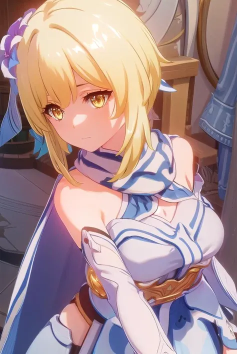 anime - style image of a woman in a short dress sitting on a bed, artoria pendragon, seductive anime girl, anime goddess, smooth anime cg art, ayaka genshin impact, cute anime waifu in a nice dress, beautiful alluring anime woman, loli in dress, attractive anime girl, blonde anime girl with long hair, 8k high quality detailed art --auto --s2