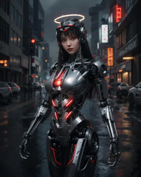 1girl,solo,large breasts,
cyberpunk,outdoors,ruins,cityscape, red eyes, very long hair,
<lora:T88[mecha musume, mechanical parts, robot joints,android,mechanical body,headgear]:0.7>,
mecha musume, mechanical parts, robot joints,android,mechanical body,
standing, cowboy shot, expressionless, mechanical halo, rain, headgear, steaming body,, masterpiece, best quality,incredibly absurdres, 1girl,