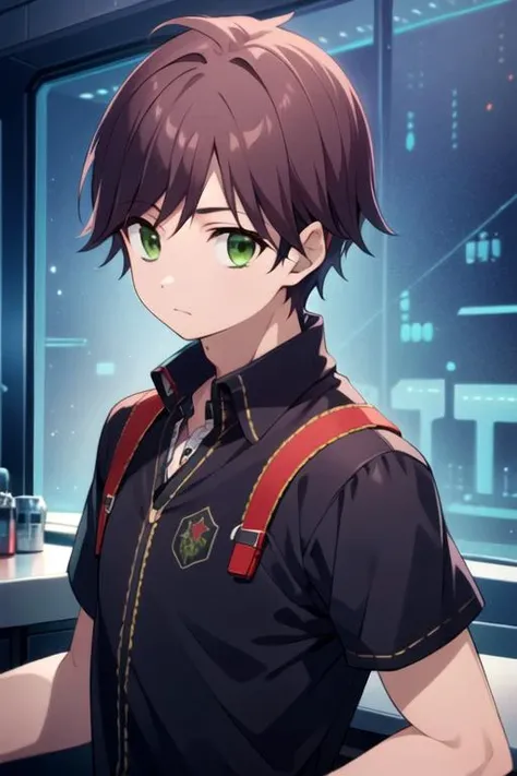 masterpiece, best quality, game cg, 1boy, solo, male focus, looking at viewer, upper body, , , , <lora:tasuku_yamane:0.74>, tasuku_yamane, brown hair, green eyes, , , feminist science fiction,