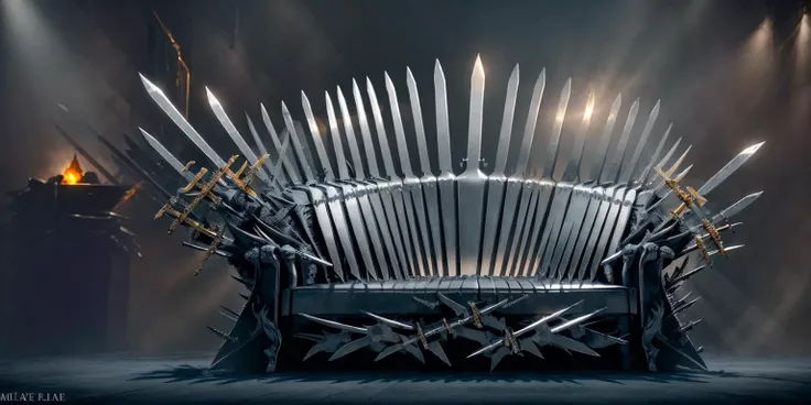 metal steel royal throne, made of blades weapons knives daggers swords, ManyBladesAI, <lora:ManyBladesAIv2:0.8>, cinematic lighting, torches, candles, <lora:LowRA:1>