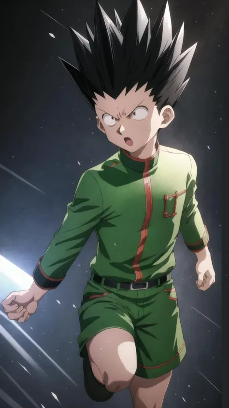 <lora:å°æ°GONV1:0.8> Gon, 1boy, spiked hair, male , green shirt, AS-YoungV2-neg, BREAK, <lora:Surprised BlankEyes:0.8> blank eyes, surprised, sweatdrop, masterpiece, best quality, extremely detailed, highly quality, 4k, sharp focus, professional, sharp focus, award winning, cinematic lighting, octane render, unreal engine, volumetrics dtx, Wallpaper,