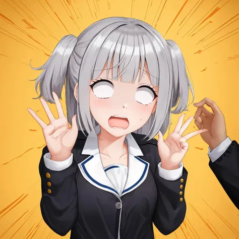 <lora:SurprisedBlankEyes_V1.6:1>
1girl, blank eyes, surprised, open mouth, wavy mouth,hands up
