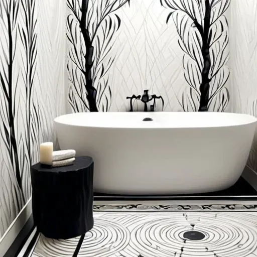 <lora:artfullyTULIPWILLOW_SDXL_V1:1>, arttlpwllw, repeating pattern, black and white, elegant, minimal, decadence, beautiful,willow
, tiled bathroom