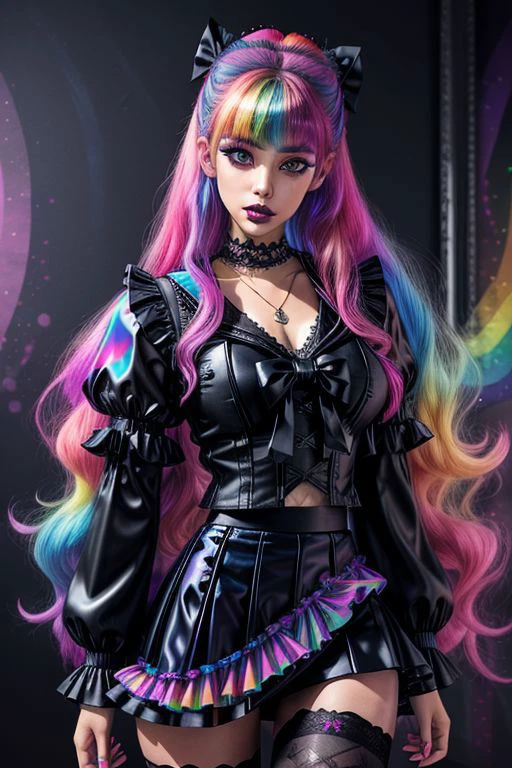 (SailorMoonGoth:1), (pastelgoth rainbow latex theme:1.3), professional detailed (full body:1.2) photo of (SailorMoonGoth) wearing (intricate pastelgoth rainbow latex tadress, multilayered skirt:1.2), (shiny glossy translucent clothing, gleaming oily fabric :1.1), (perfect face, beautiful face, symmetric face, blue perfecteyes eyes), pastelgoth rainbow (lipstick, eyeshadow, mascara, goth makeup:1.1), (frills, lace, bows:1.2), (pastelgoth rainbow stockings:1.1), (double meatballs style rainbow hair:1.2),
ultra wide angle shot, cinematic style, 8k, RAW photo, photo-realistic, masterpiece, best quality, absurdres, incredibly absurdres, huge filesize, extremely detailed, High quality texture, Cinematic Lighting, physically-based rendering, Ray tracing,