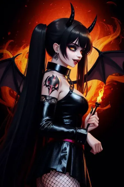 (SailorMoonGoth:1), (HellscapeV1:1.2), (succubus, succubus horns, succubus wings, glowing succubus tattoo, metal collar, facing viewer:1.4), (death metal goth, dark, death metal concert, death metal hair, death metal clothes, fishnets, tattoo, piercings, chain accessories, navel piercing, death metal makeup, tramp tattoo, public tattoo, crazy smile, fire background, hellish background, :D, perfect teeth:1.3), (shiny glossy translucent clothing, gleaming oily latex fabric:1.1),
ultra wide angle shot, cinematic style, 8k, RAW photo, photo-realistic, masterpiece, best quality, absurdres, incredibly absurdres, huge filesize, extremely detailed, High quality texture, Cinematic Lighting, physically-based rendering, Ray tracing,
photorealistic, octane render, best quality, looking at viewer, looking down, sharp focus, (8k), (4k), (Masterpiece), (Best Quality), (realistic skin texture), extremely detailed, intricate, hyper detailed, illustration, soft lighting, high resolution, sharp detail,